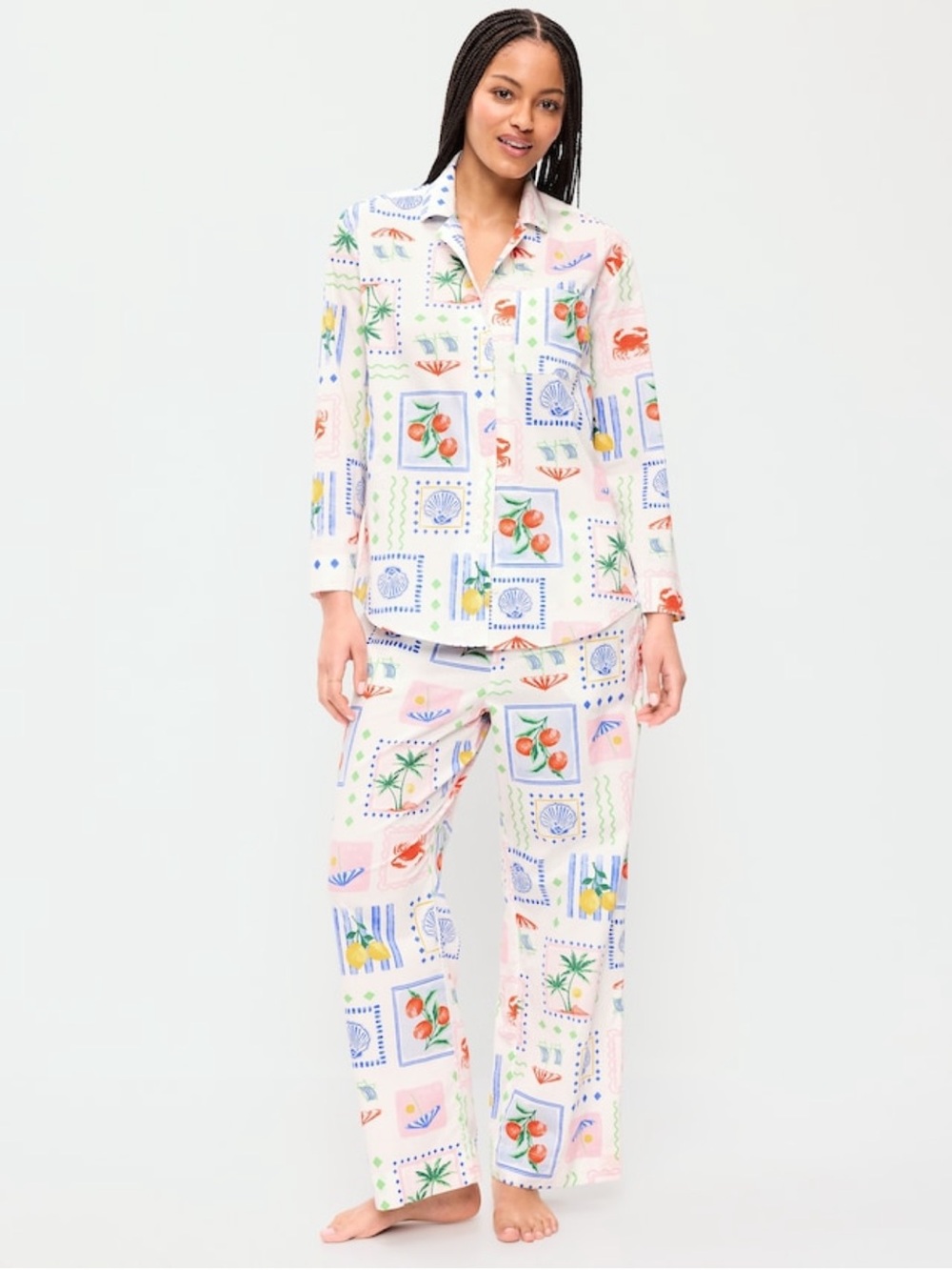 Old Navy Classic Poplin Pajama Three Piece Set Patchwork multi blue Tall